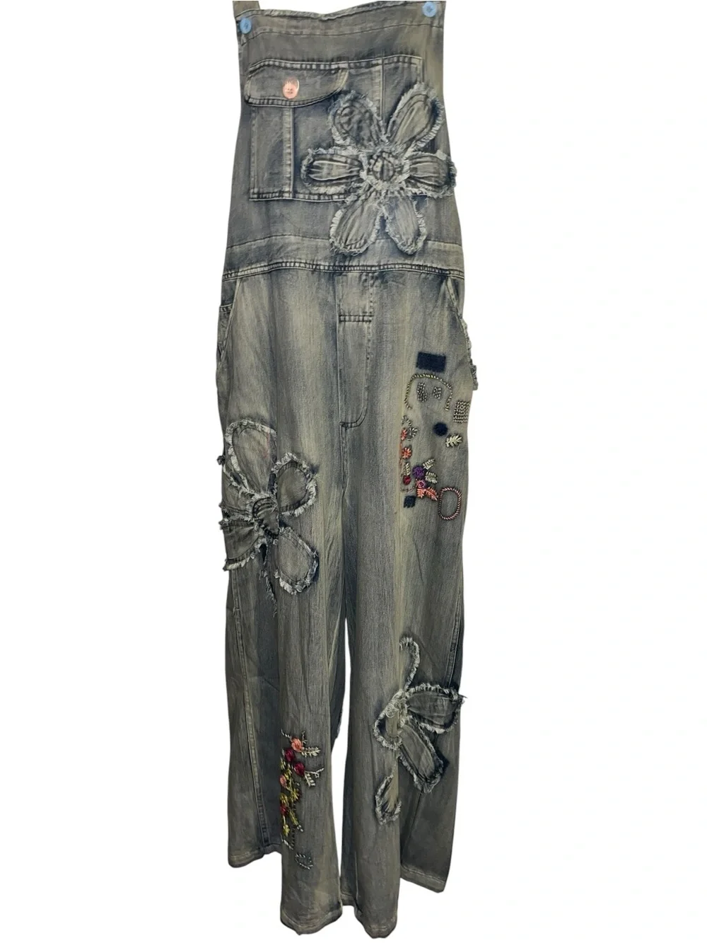 BlueVelvet XL Denim Floral Patch Overalls